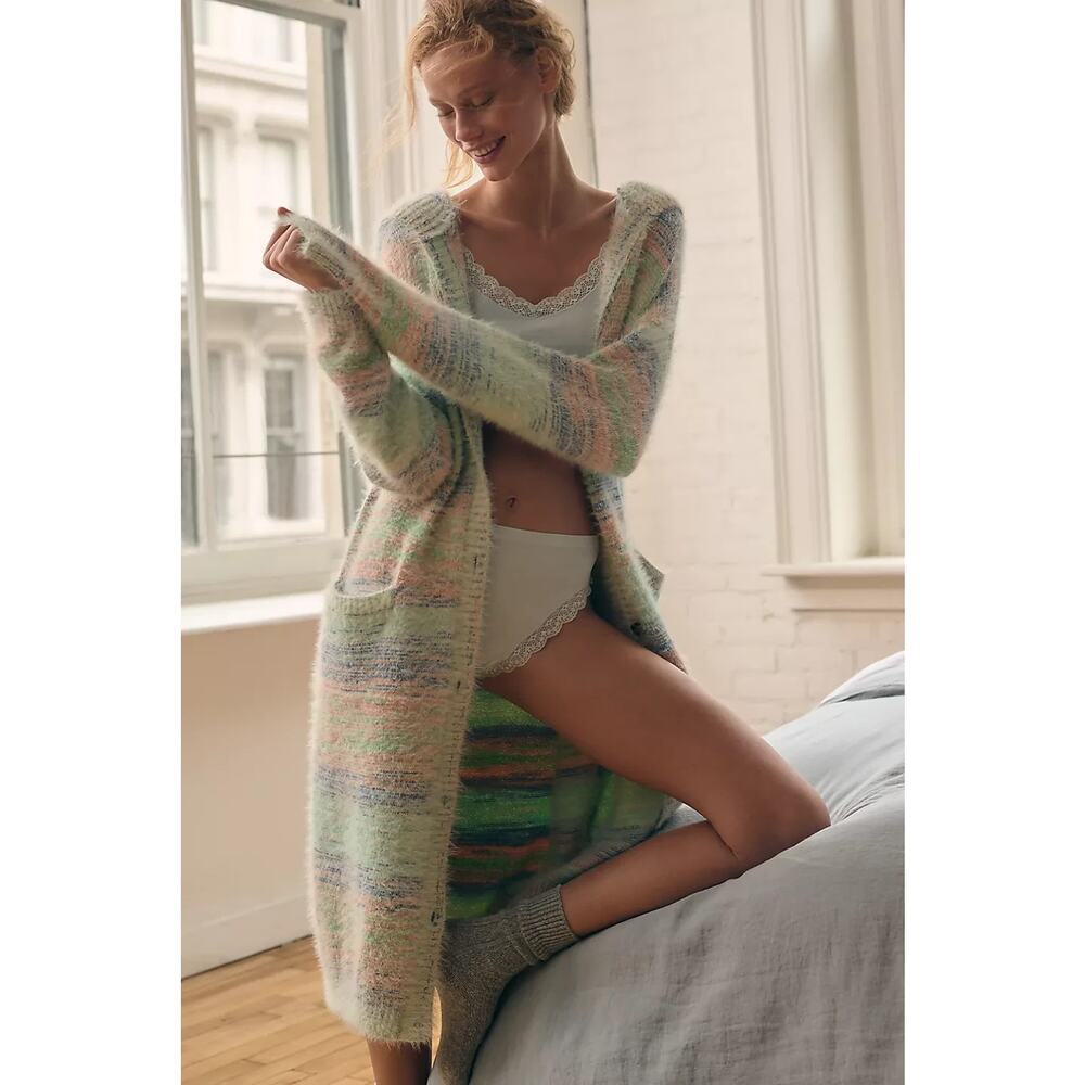 By Anthropologie Long Hooded Oversize Cardigan Sweater Size XXS Mint 2F449